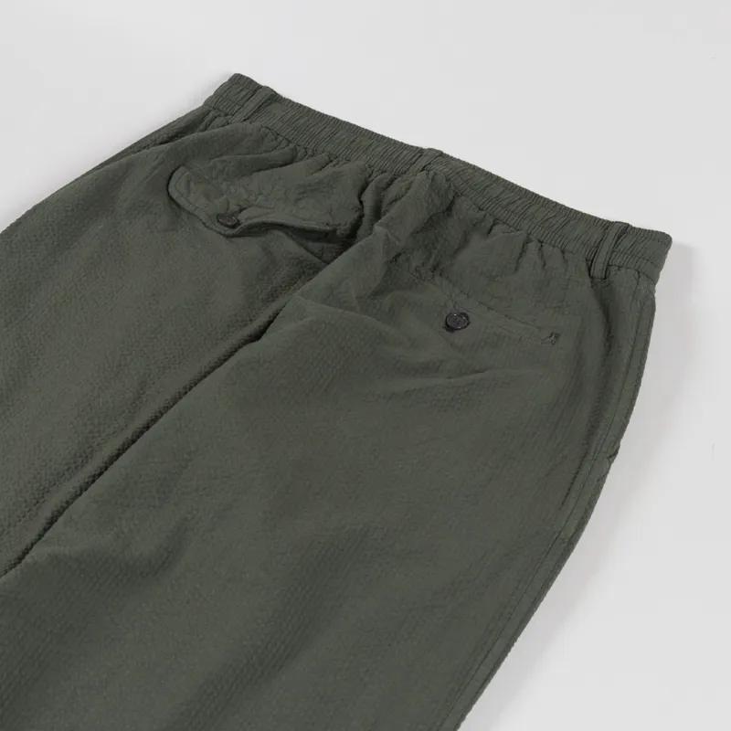 Universal Works Pleated Track Pants Olive Merida Seersucker-6