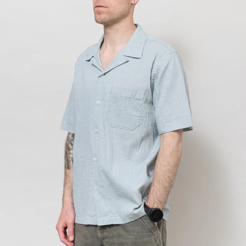 Universal Works Road Shirt Green Seersucker-1