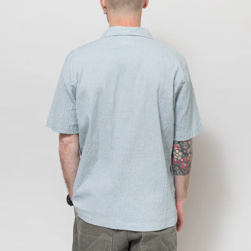 Universal Works Road Shirt Green Seersucker-2