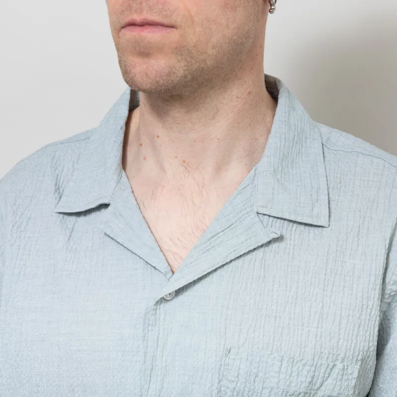 Universal Works Road Shirt Green Seersucker-3