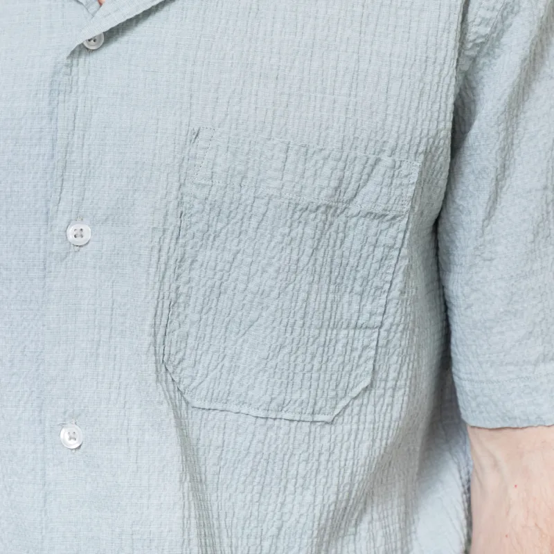 Universal Works Road Shirt Green Seersucker-4