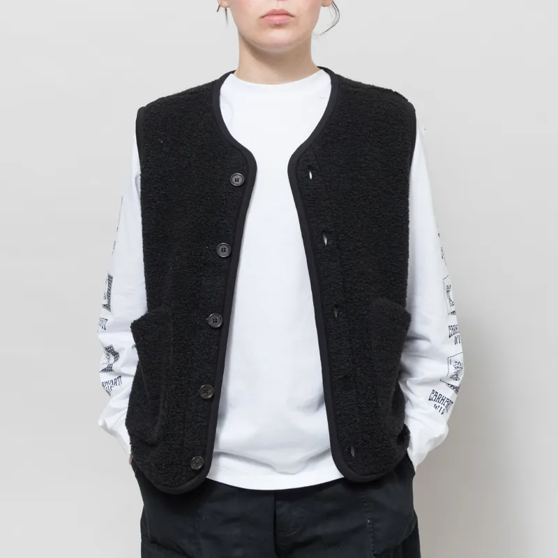 Universal Works Womens Lancaster Gilet Black Alvar Fleece