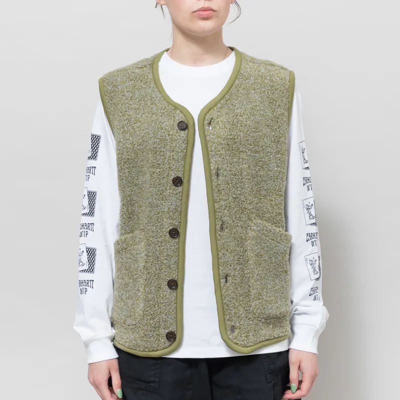 Universal Works Womens Lancaster Gilet Light Olive Alvar Fleece