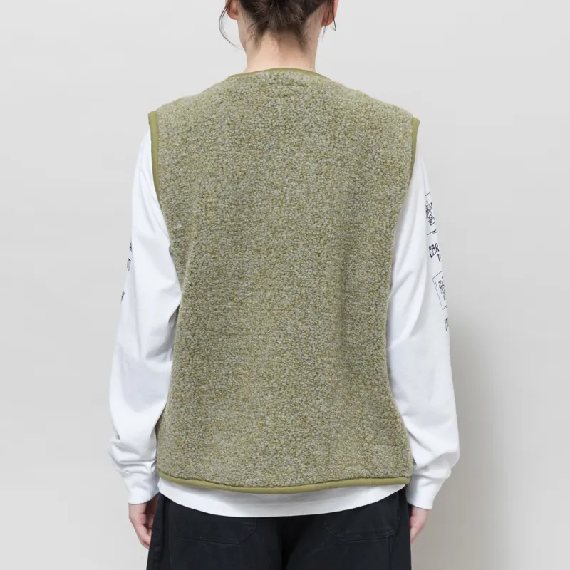 Universal Works Womens Lancaster Gilet Light Olive Alvar Fleece-2