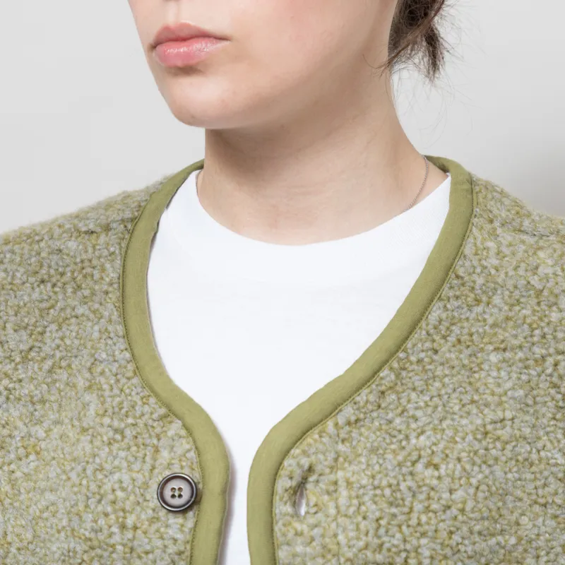 Universal Works Womens Lancaster Gilet Light Olive Alvar Fleece-3