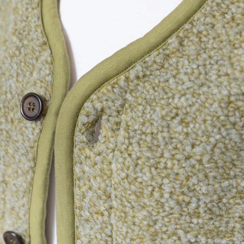 Universal Works Womens Lancaster Gilet Light Olive Alvar Fleece-5