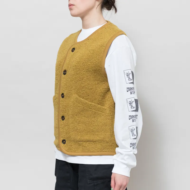 Universal Works Womens Lancaster Gilet Yellow Alvar Fleece-1