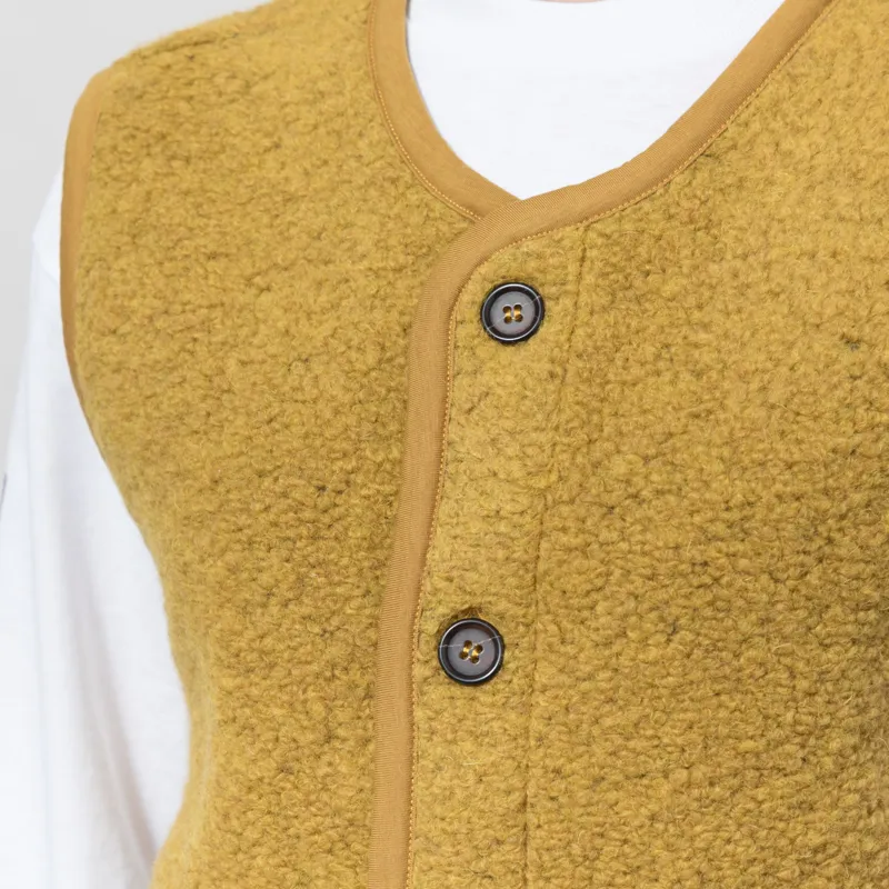 Universal Works Womens Lancaster Gilet Yellow Alvar Fleece-4