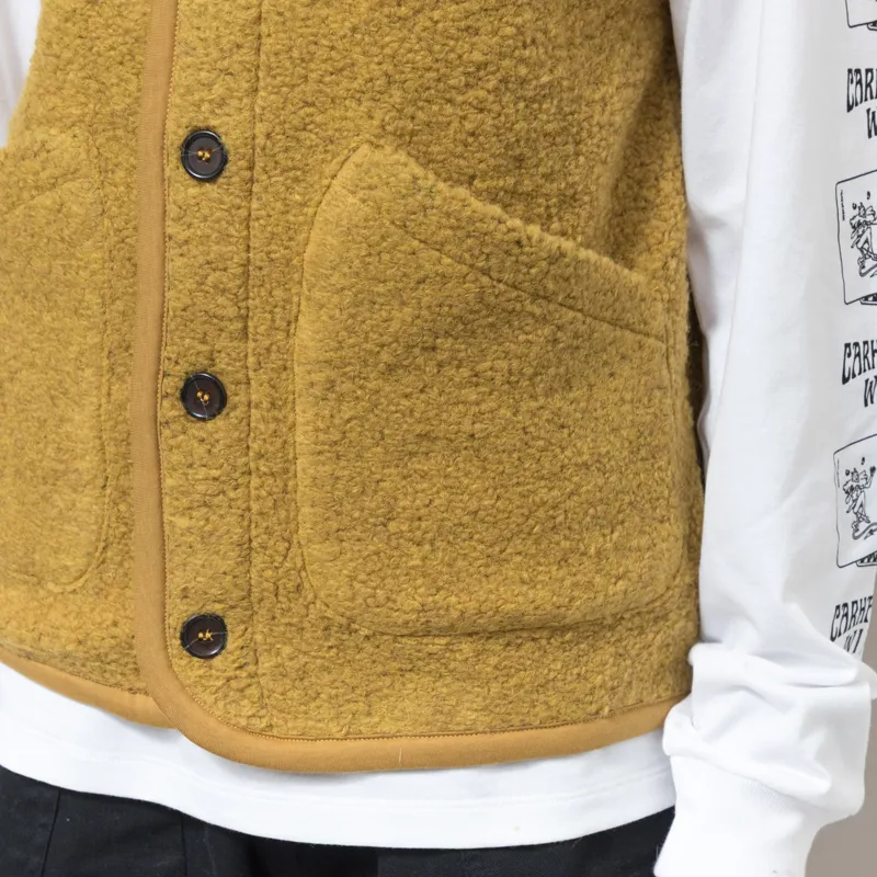 Universal Works Womens Lancaster Gilet Yellow Alvar Fleece-5