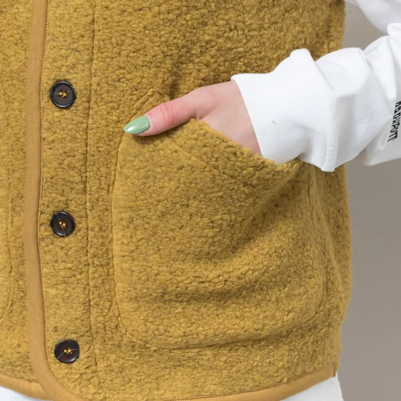 Universal Works Womens Lancaster Gilet Yellow Alvar Fleece-6