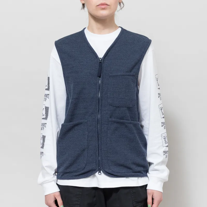 Universal Works Womens Zip Gilet Navy Maiorca Jersey