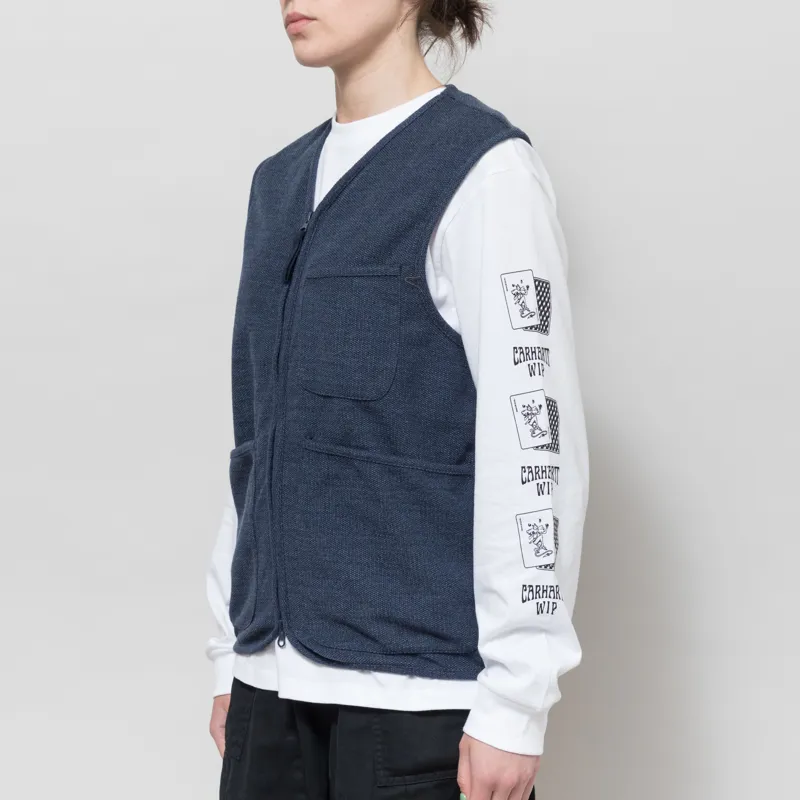Universal Works Womens Zip Gilet Navy Maiorca Jersey-1