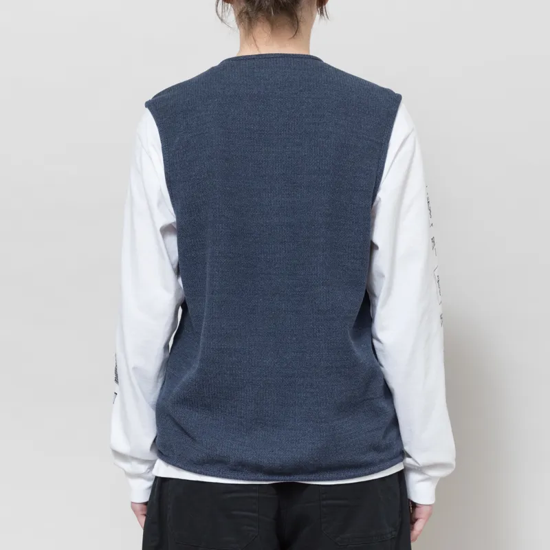 Universal Works Womens Zip Gilet Navy Maiorca Jersey-2
