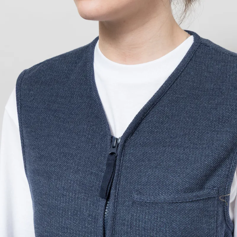 Universal Works Womens Zip Gilet Navy Maiorca Jersey-3