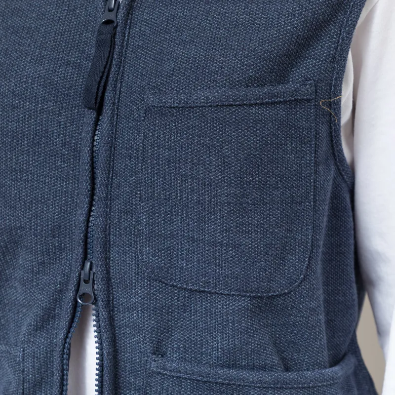 Universal Works Womens Zip Gilet Navy Maiorca Jersey-6