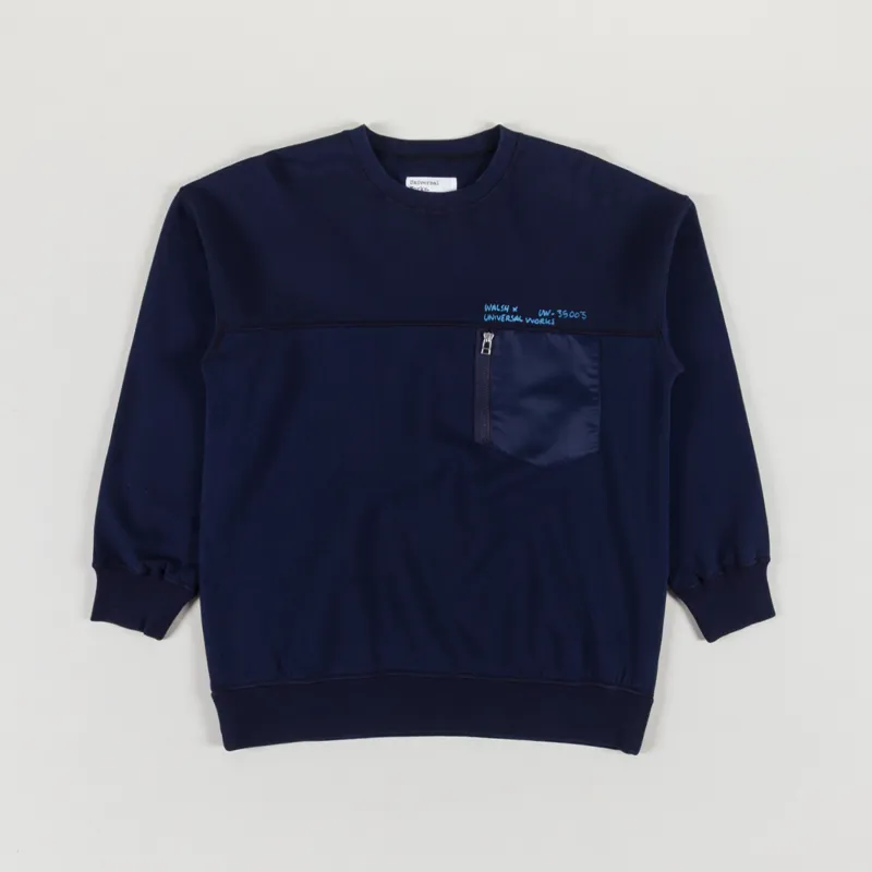 Universal Works x Walsh Panelled Loose Sweatshirt Navy Brush Back Sweat