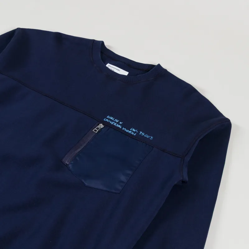 Universal Works x Walsh Panelled Loose Sweatshirt Navy Brush Back Sweat-2