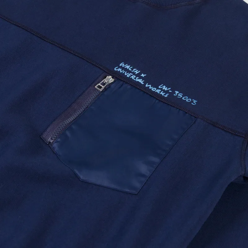 Universal Works x Walsh Panelled Loose Sweatshirt Navy Brush Back Sweat-5