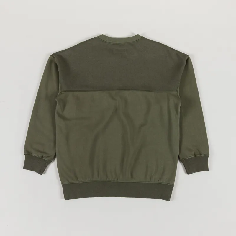 Universal Works x Walsh Panelled Loose Sweatshirt Olive Brush Back Sweat-1