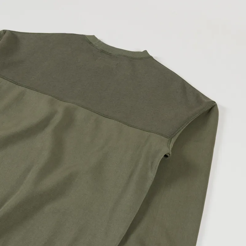 Universal Works x Walsh Panelled Loose Sweatshirt Olive Brush Back Sweat-3