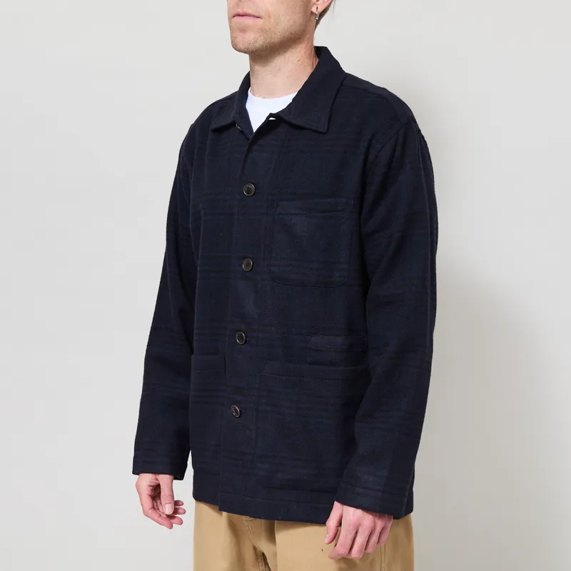 Universal Works Bakers Overshirt Navy Bob Wool Mix-1