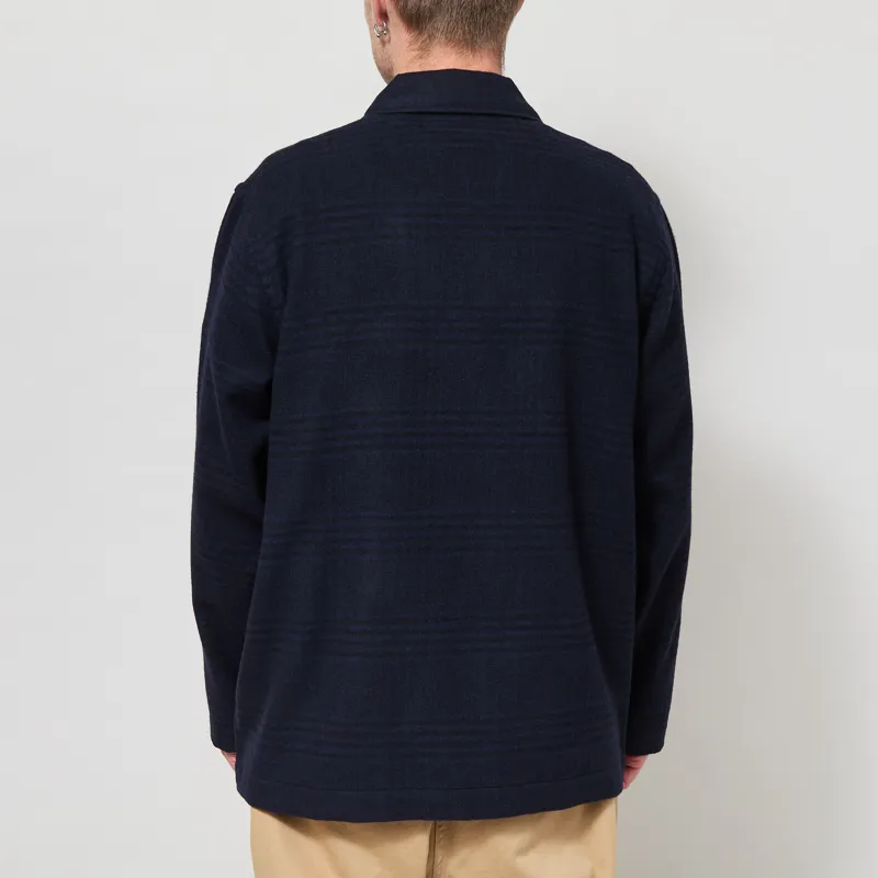 Universal Works Bakers Overshirt Navy Bob Wool Mix-2