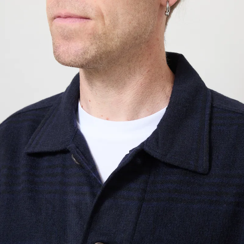 Universal Works Bakers Overshirt Navy Bob Wool Mix-3
