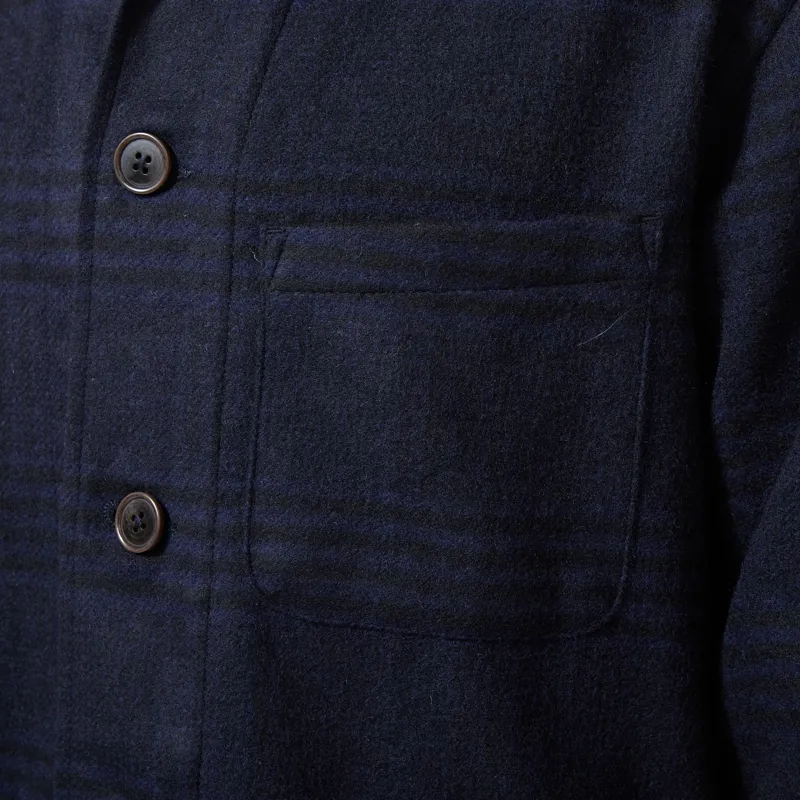 Universal Works Bakers Overshirt Navy Bob Wool Mix-5