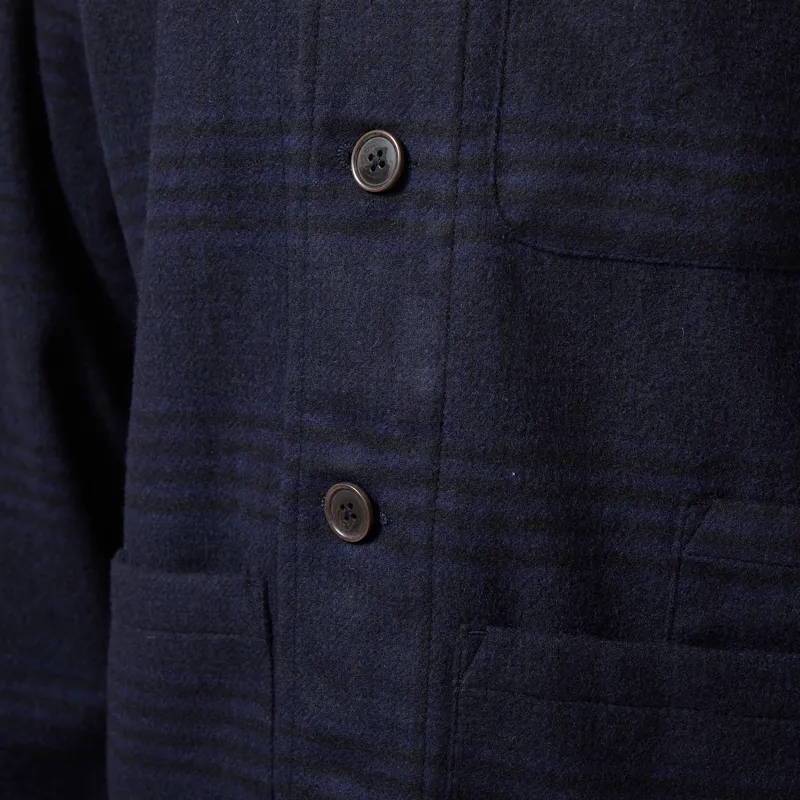Universal Works Bakers Overshirt Navy Bob Wool Mix-4