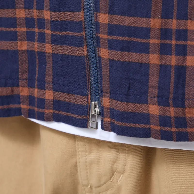 Universal Works Zip Shirt Navy Brown Young Check-6