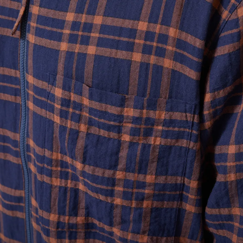 Universal Works Zip Shirt Navy Brown Young Check-5