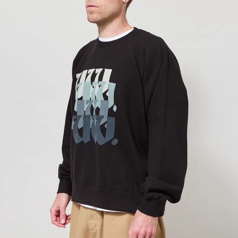 Universal Works UW Print Raglan Sweatshirt Black Brushed Back Sweat-1