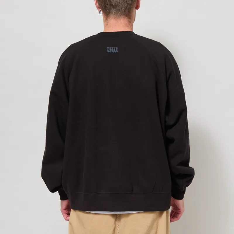 Universal Works UW Print Raglan Sweatshirt Black Brushed Back Sweat-2