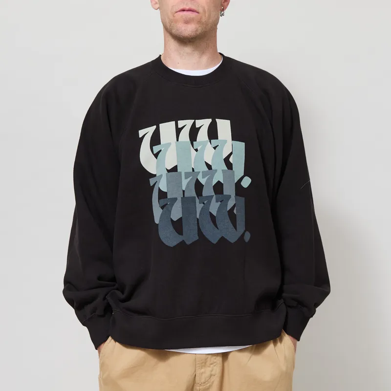 Universal Works UW Print Raglan Sweatshirt Black Brushed Back Sweat