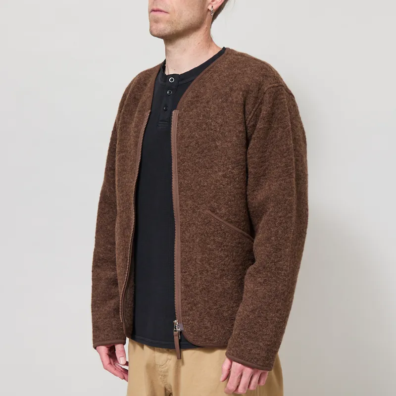 Universal Works Zip Liner Jacket Brown Marl Wool Fleece-1