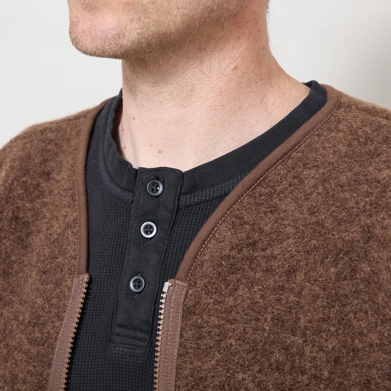 Universal Works Zip Liner Jacket Brown Marl Wool Fleece-3