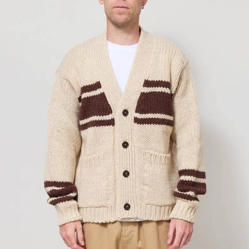 Universal Works Langdale Cardigan Ecru Chunky Knit Stripe