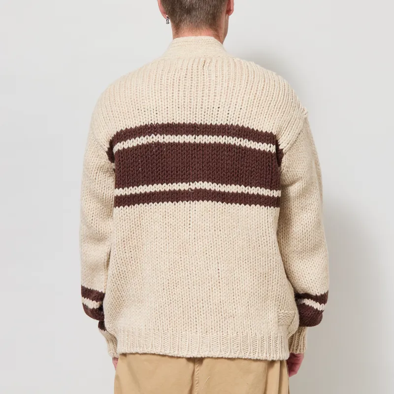 Universal Works Langdale Cardigan Ecru Chunky Knit Stripe-2