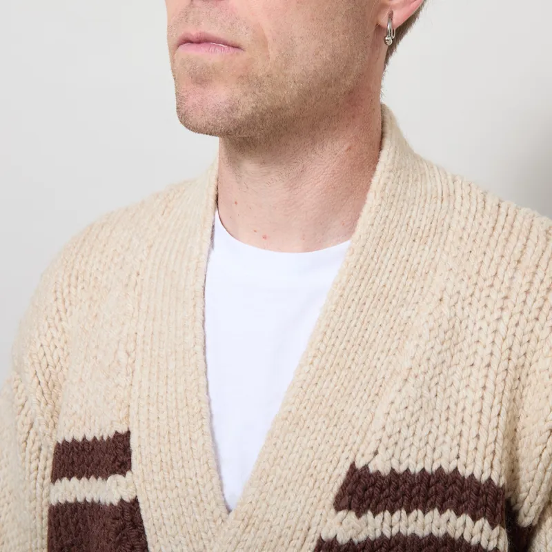 Universal Works Langdale Cardigan Ecru Chunky Knit Stripe-3