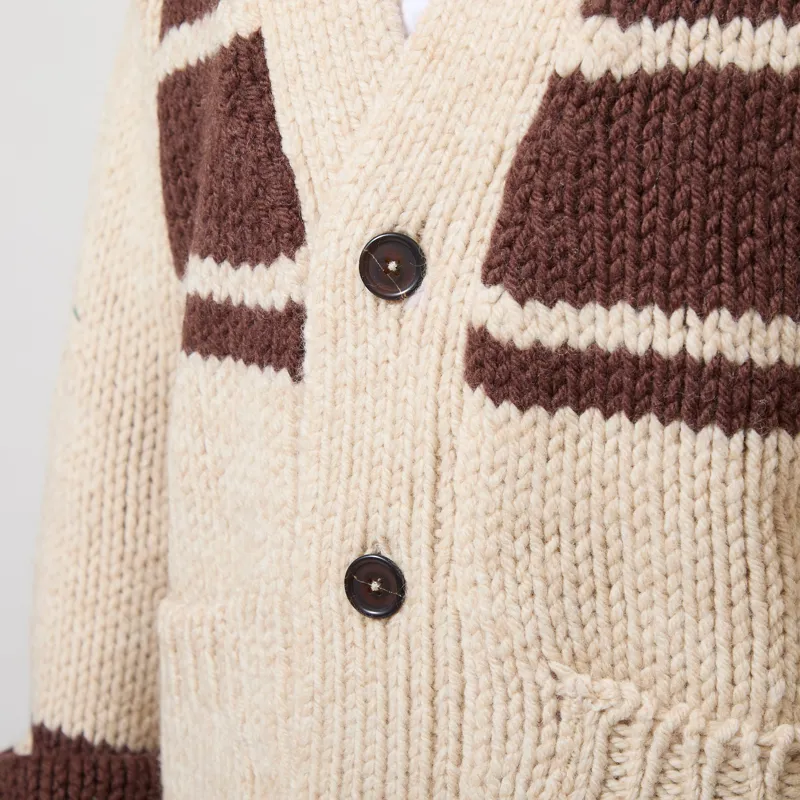 Universal Works Langdale Cardigan Ecru Chunky Knit Stripe-5