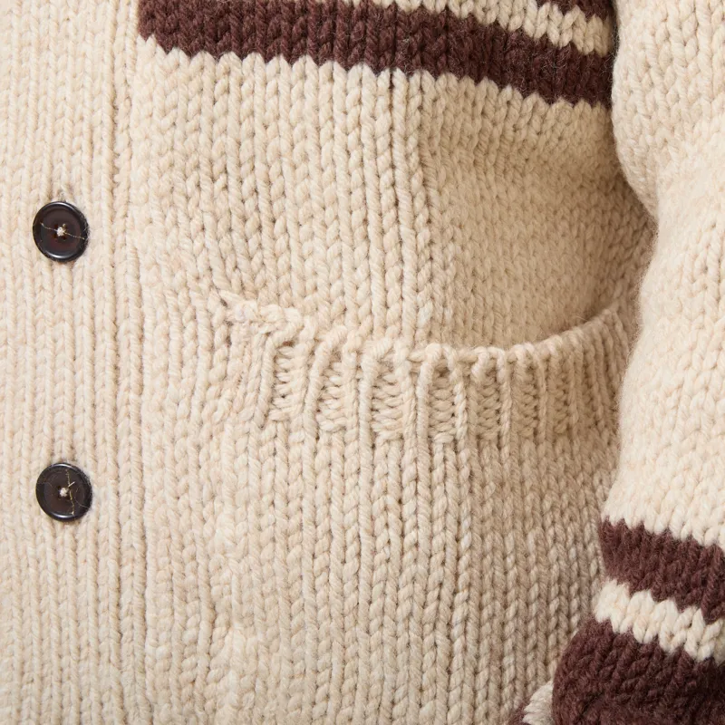 Universal Works Langdale Cardigan Ecru Chunky Knit Stripe-7