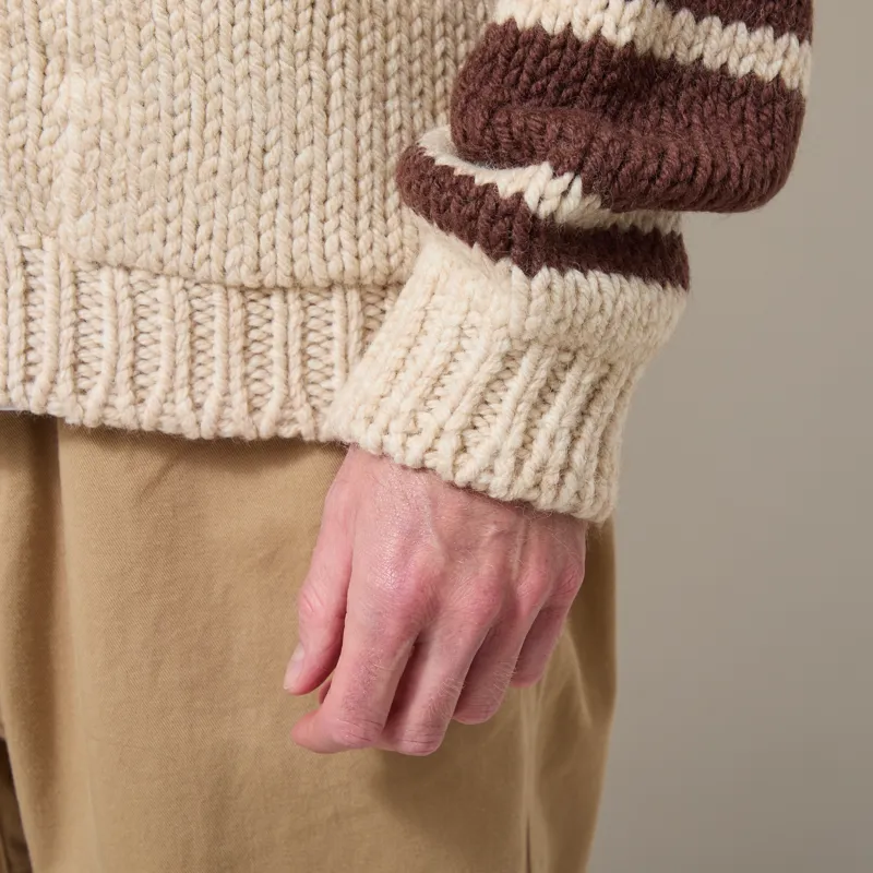 Universal Works Langdale Cardigan Ecru Chunky Knit Stripe-8