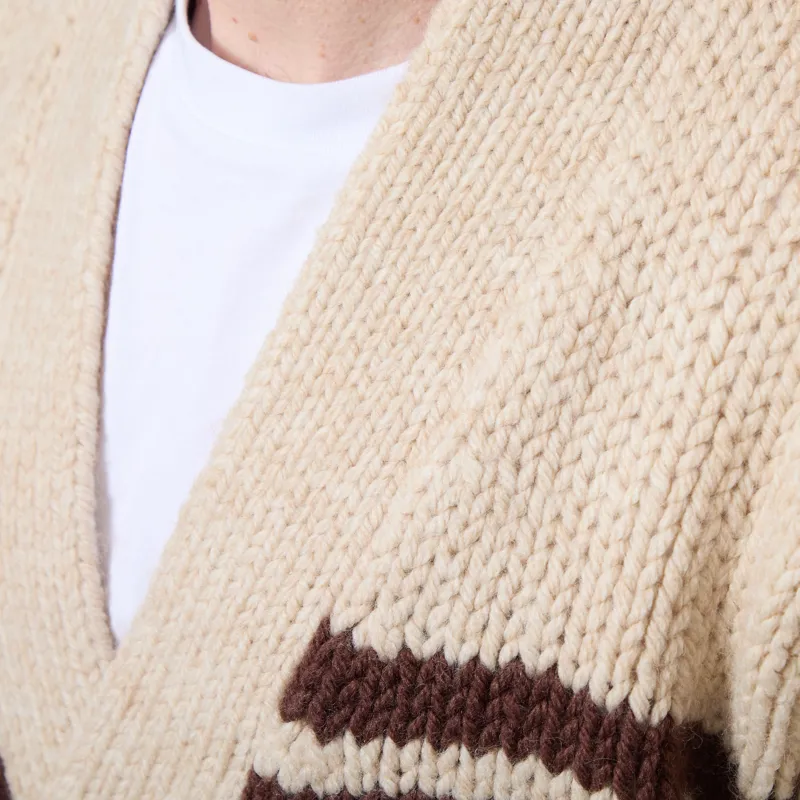 Universal Works Langdale Cardigan Ecru Chunky Knit Stripe-4