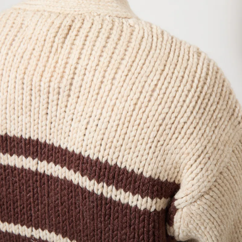 Universal Works Langdale Cardigan Ecru Chunky Knit Stripe-6