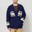 Universal Works Langdale Cardigan Navy Chunky Knit Stripe