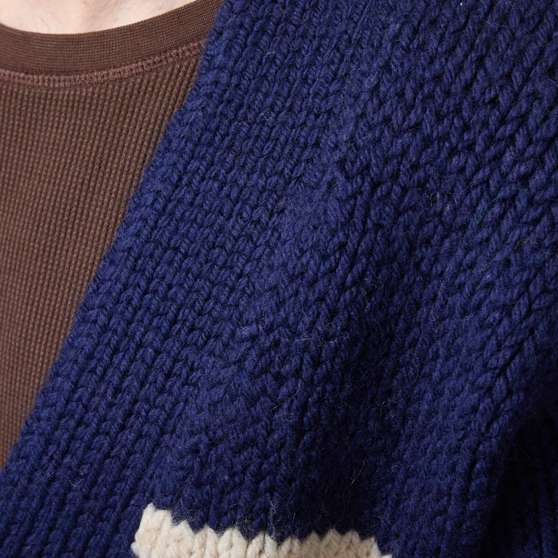 Universal Works Langdale Cardigan Navy Chunky Knit Stripe-6
