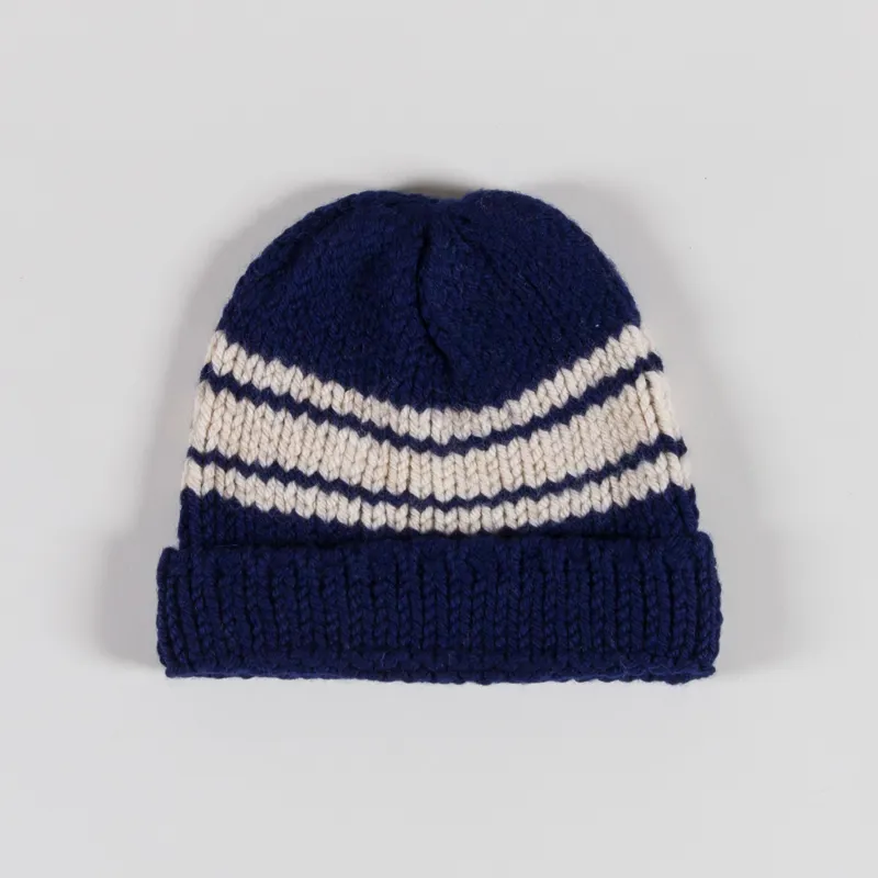 Universal Works Lenny Hat Navy Chunky Knit Stripe-1