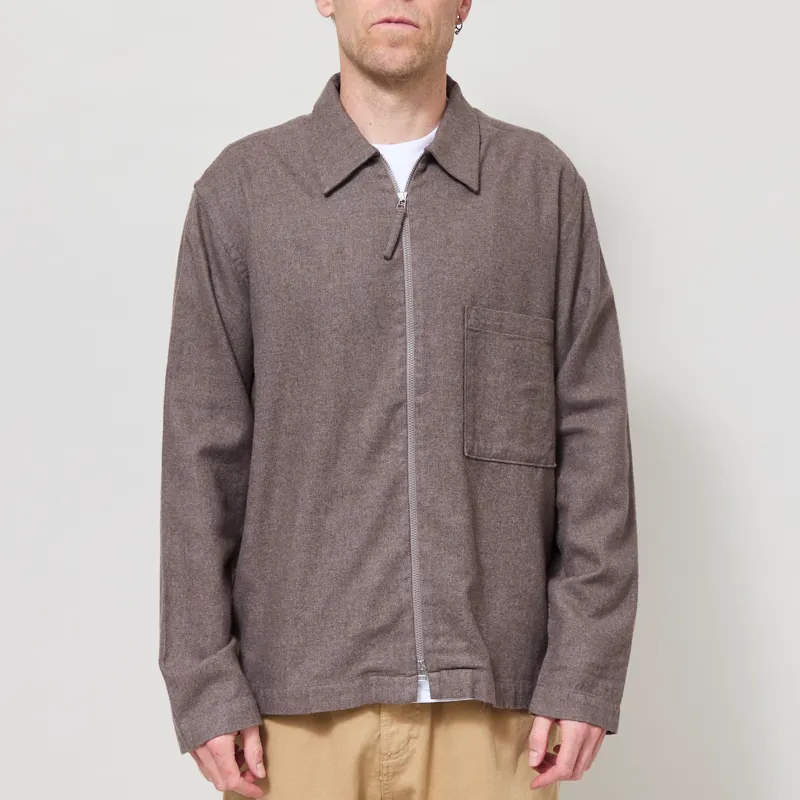 Universal Works Zip Shirt Brown Monty Cot Tencel