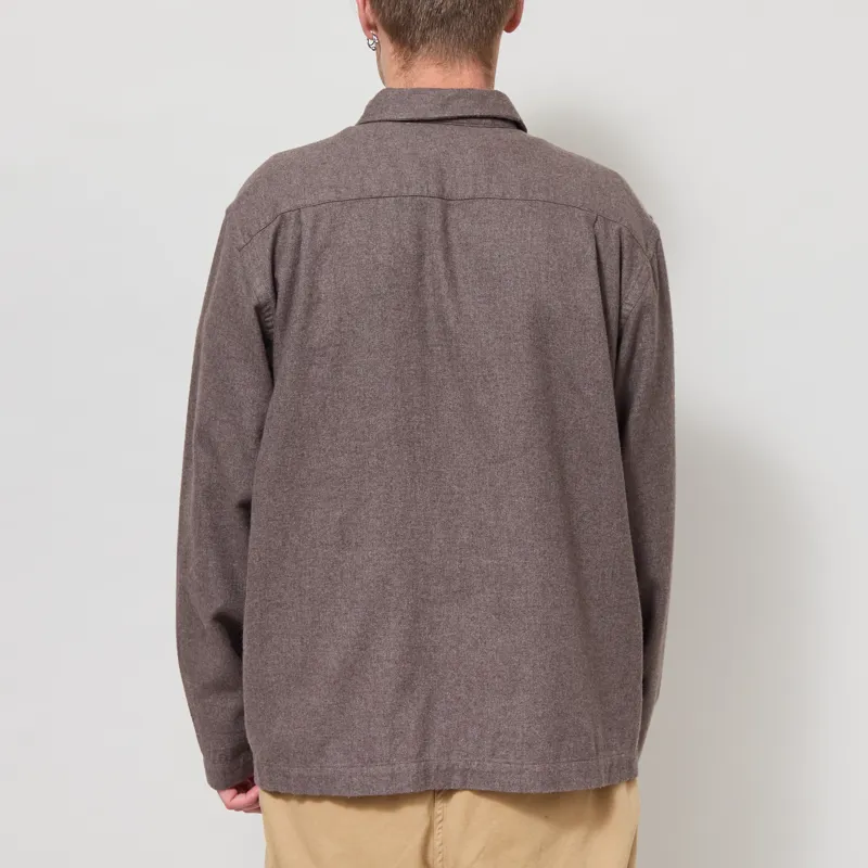 Universal Works Zip Shirt Brown Monty Cot Tencel-2