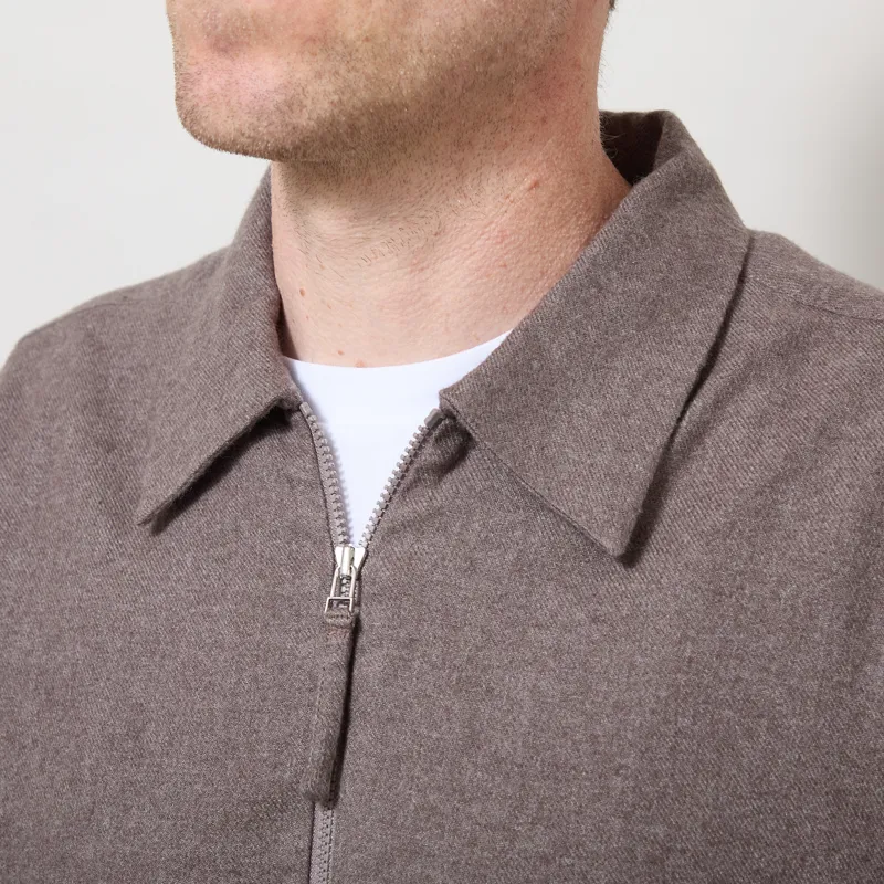 Universal Works Zip Shirt Brown Monty Cot Tencel-3